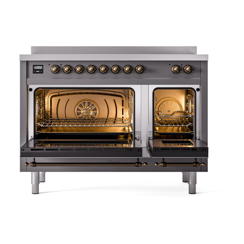 Nostalgie II 48 UPI486QNMPMGB Freestanding Electric Range Range with Induction Double Oven with Solid Door with Bronze knobs UPI486QNMPMGB