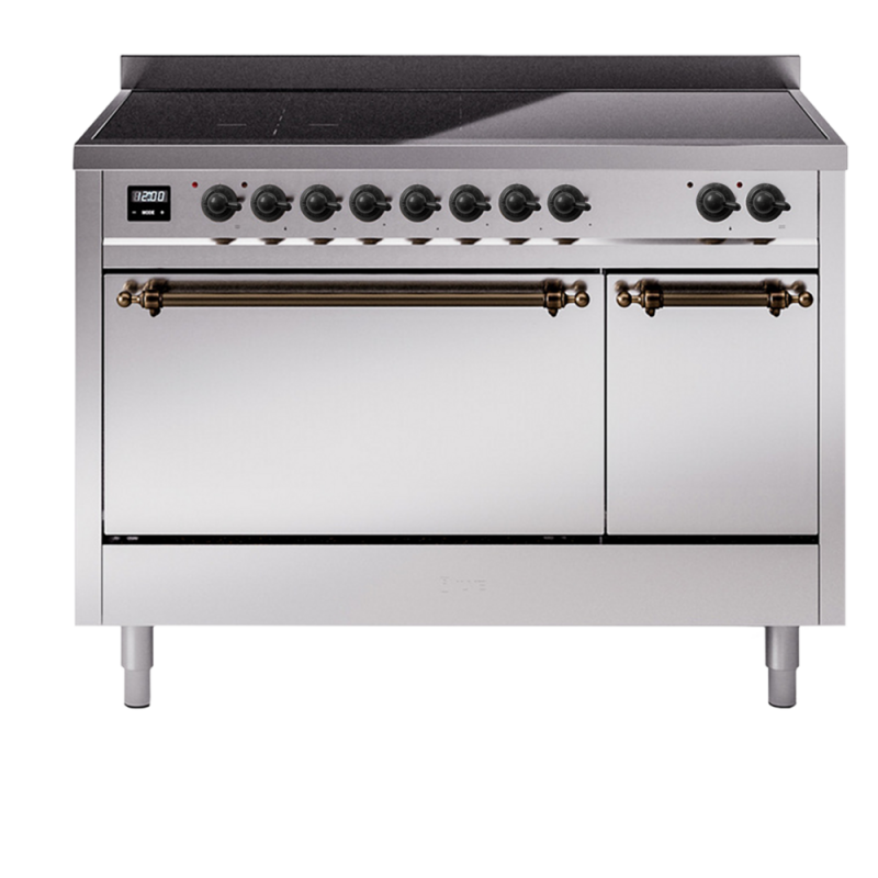 Nostalgie II 48 UPI486QNMPSSB Freestanding Electric Range Range with Induction Double Oven with Solid Door with Bronze knobs UPI486QNMPSSB