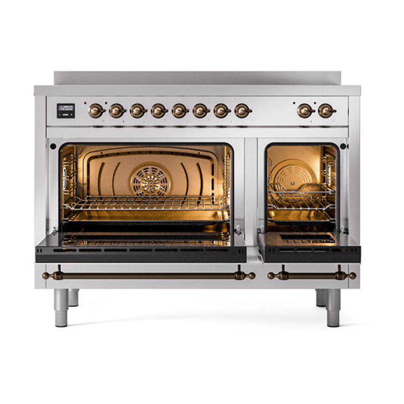 Nostalgie II 48 UPI486QNMPSSB Freestanding Electric Range Range with Induction Double Oven with Solid Door with Bronze knobs UPI486QNMPSSB