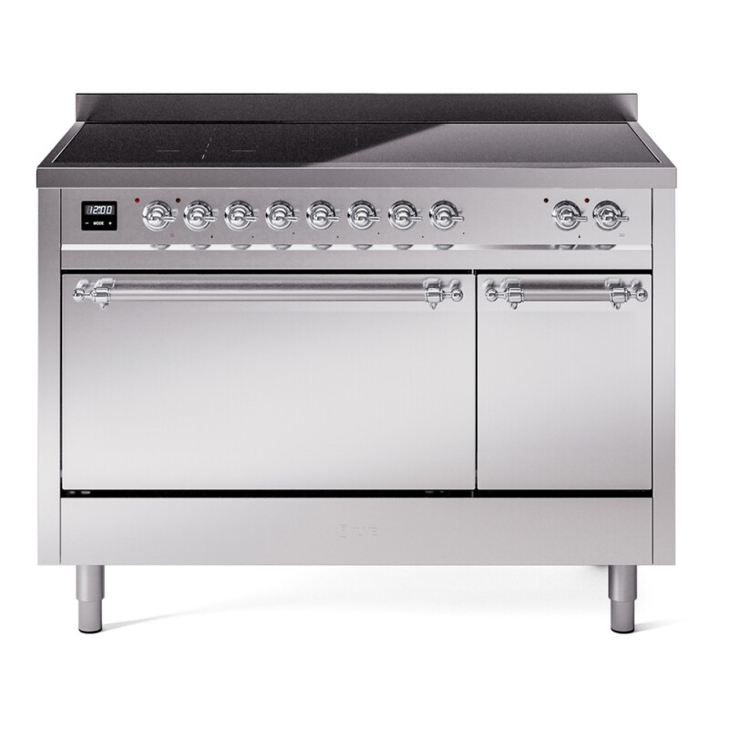 Nostalgie II 48 UPI486QNMPSSC Freestanding Electric Range Range with Induction Double Oven with Solid Door with Chrome knobs UPI486QNMPSSC