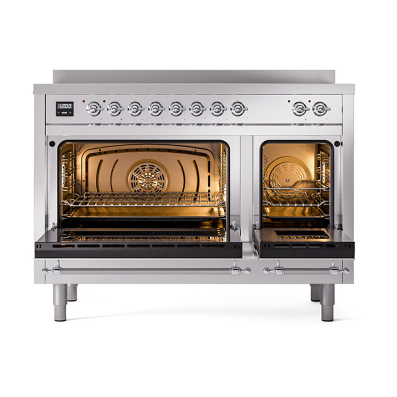 Nostalgie II 48 UPI486QNMPSSC Freestanding Electric Range Range with Induction Double Oven with Solid Door with Chrome knobs UPI486QNMPSSC