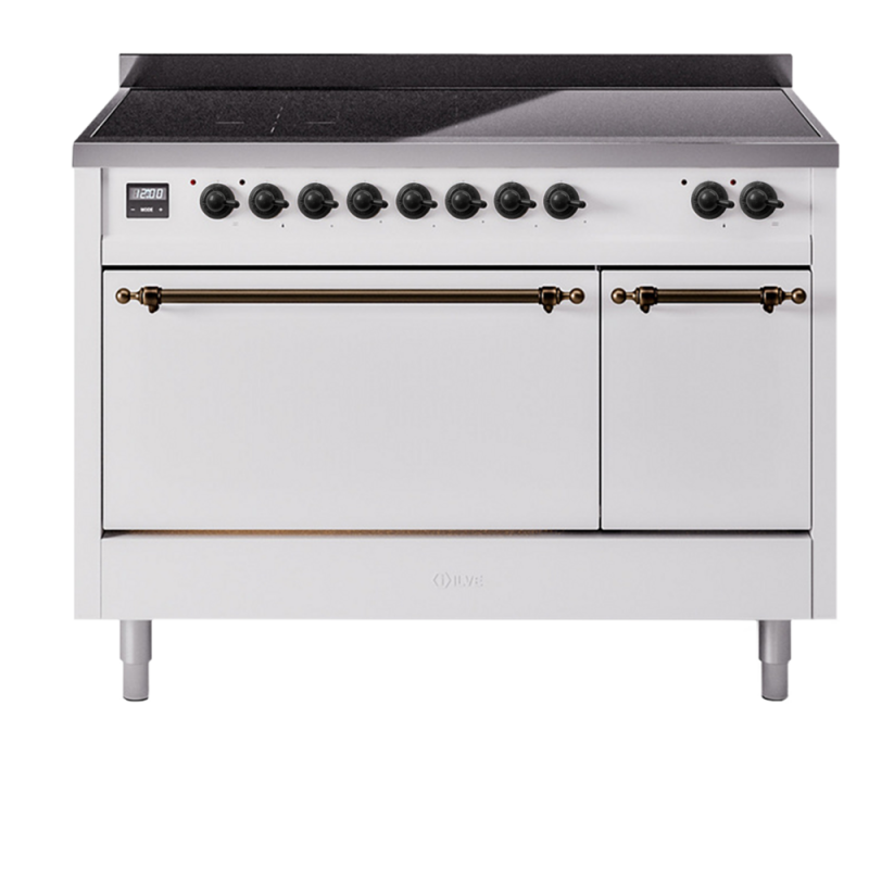 Nostalgie II 48 UPI486QNMPWHB Freestanding Electric Range Range with Induction Double Oven with Solid Door with Bronze knobs UPI486QNMPWHB