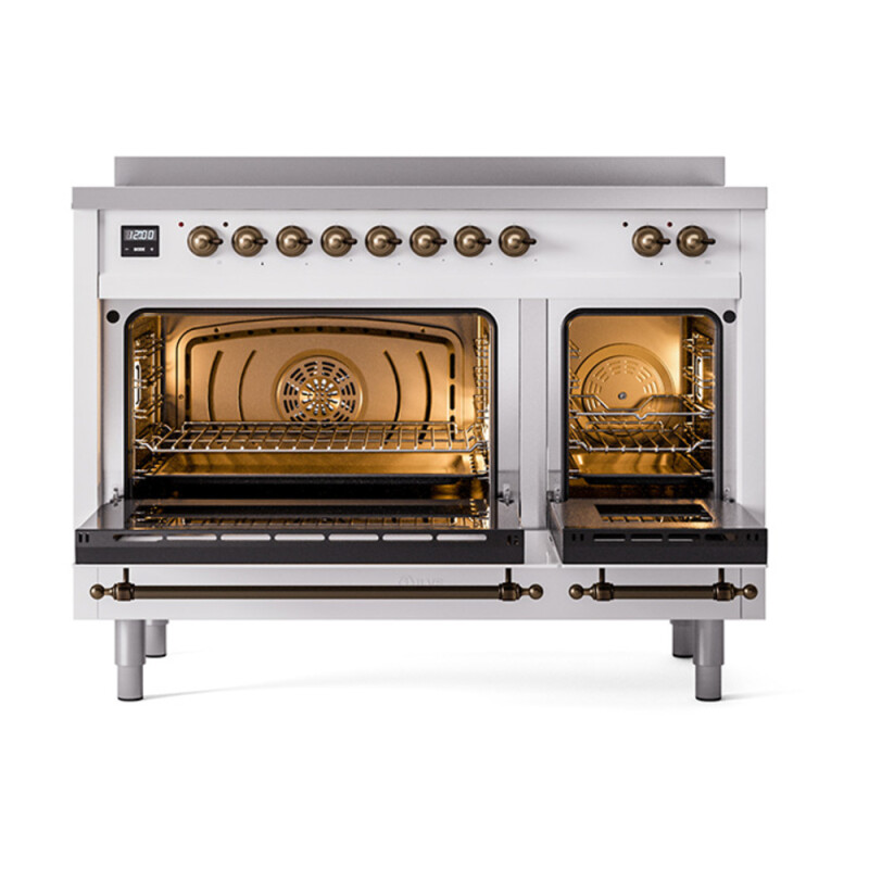 Nostalgie II 48 UPI486QNMPWHB Freestanding Electric Range Range with Induction Double Oven with Solid Door with Bronze knobs UPI486QNMPWHB