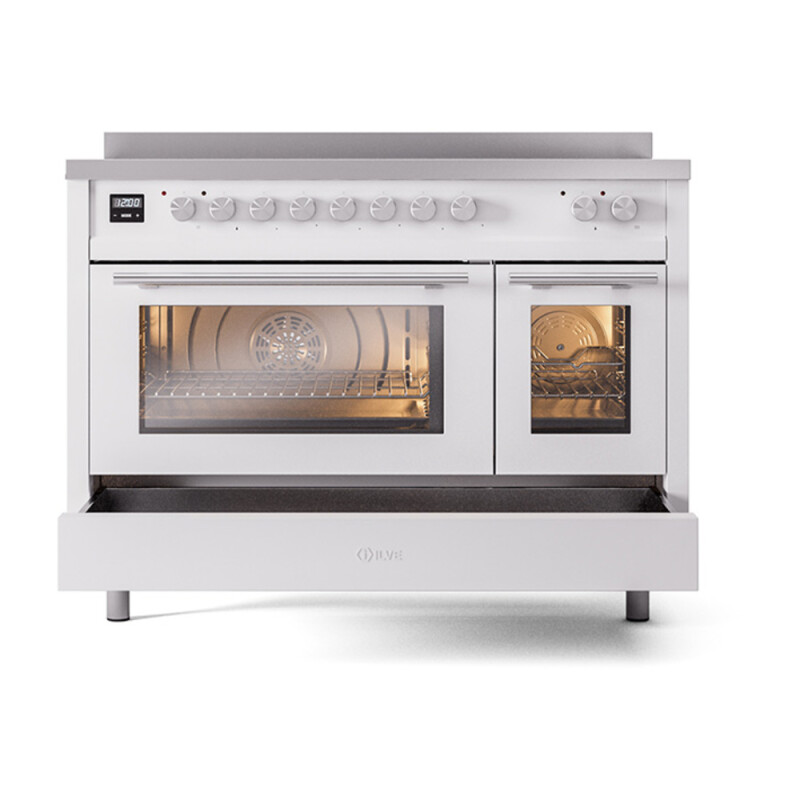 Professional Plus II 48 UPI486WMPWH Freestanding Electric Range Range with Induction Double Oven with Triple Glass Door with Stainless Steel knobs UPI486WMPWH