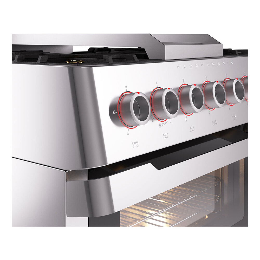 Panoramagic 36 UPM09FDS3SS Freestanding Dual Fuel Range with 6 Sealed Burners with Griddle Single Oven with Triple Glass Door with Satin knobs UPM09FDS3SSLP