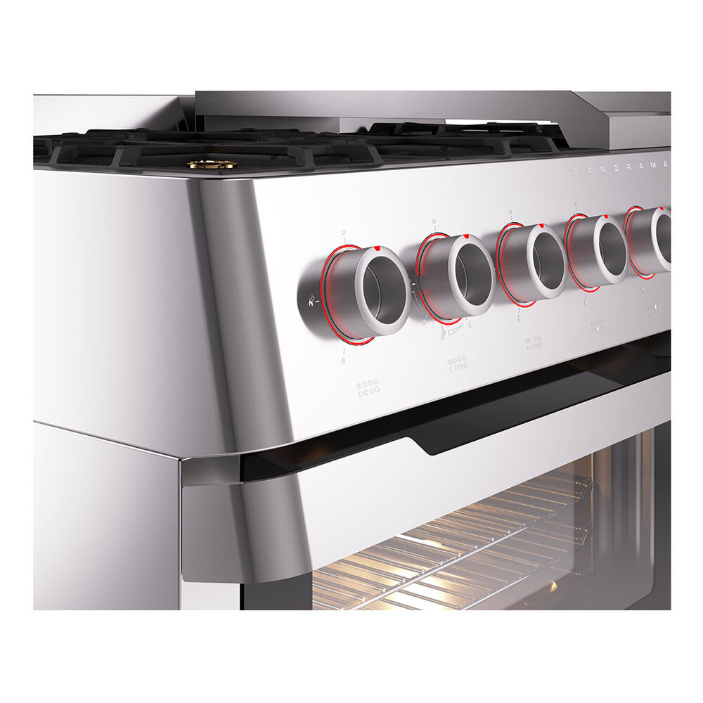 Panoramagic 48 UPM12FDS3SS Freestanding Dual Fuel Range with 8 Sealed Burners with Griddle Double Oven with Triple Glass Door with Satin knobs UPM12FDS3SSLP