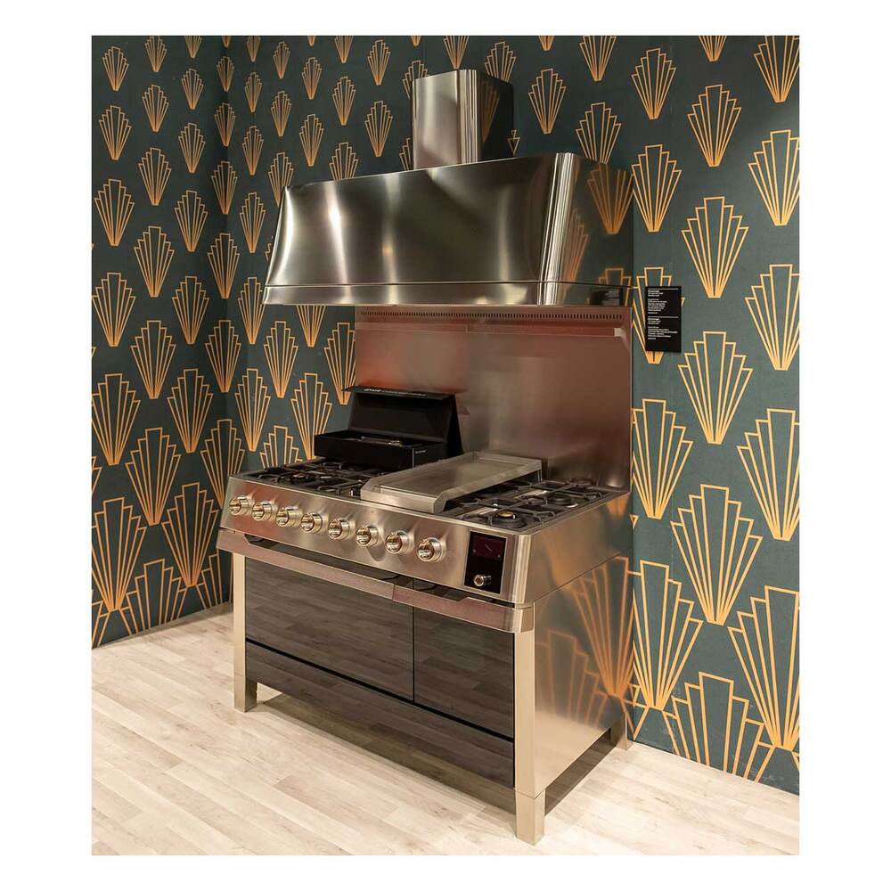 Panoramagic 48 UPM12FDS3SS Freestanding Dual Fuel Range with 8 Sealed Burners with Griddle Double Oven with Triple Glass Door with Satin knobs UPM12FDS3SSLP