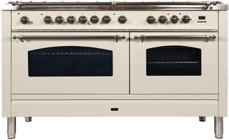 Nostalgie Series 60 inch Freestanding Dual Fuel Range with Natural Gas, 8 Sealed Brass Burners, Double Ovens, 5.99 cu. ft. Total Oven Capacity, Griddle, Convection Oven, Continuous Grates, Vi