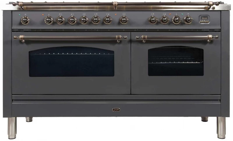 Nostalgie Series 60 inch Freestanding Dual Fuel Range with Natural Gas, 8 Sealed Brass Burners, Double Ovens, 5.99 cu. ft. Total Oven Capacity, Griddle, Convection Oven, Continuous Grates, Vi
