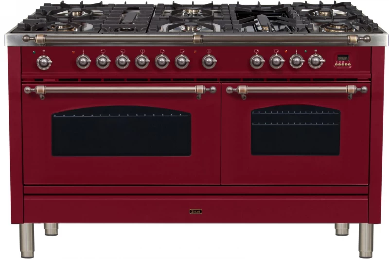 Nostalgie Series 60 inch Freestanding Dual Fuel Range with Natural Gas, 8 Sealed Brass Burners, Double Ovens, 5.99 cu. ft. Total Oven Capacity, Griddle, Convection Oven, Continuous Grates, Vi