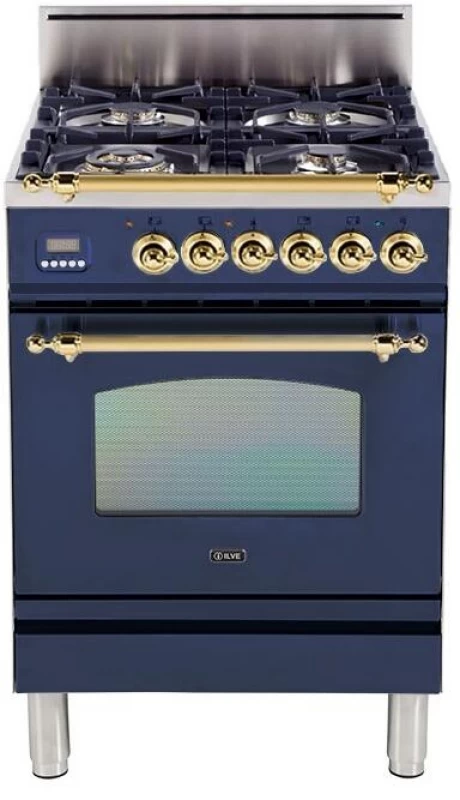 Nostalgie Series 24 inch Freestanding All Gas Range with Natural Gas, 4 Sealed Brass Burners, 2.44 cu. ft. Total Oven Capacity, Convection Oven, Viewing Window, Continuous Grates, Storage Dra