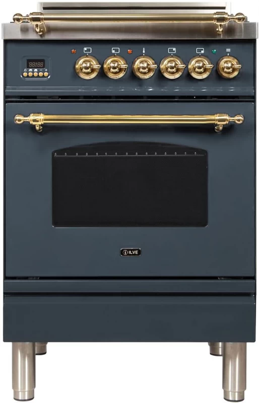 Nostalgie Series 24 inch Freestanding All Gas Range with Natural Gas, 4 Sealed Brass Burners, 2.44 cu. ft. Total Oven Capacity, Convection Oven, Viewing Window, Continuous Grates, Storage Dra
