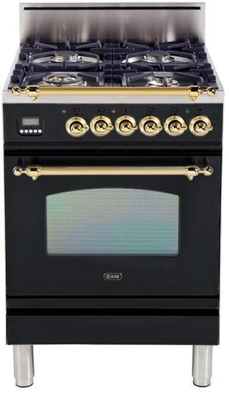 Nostalgie Series 24 inch Freestanding All Gas Range with Natural Gas, 4 Sealed Brass Burners, 2.44 cu. ft. Total Oven Capacity, Convection Oven, Viewing Window, Continuous Grates, Storage Dra
