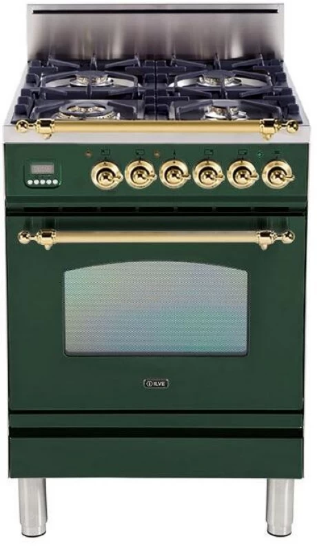 Nostalgie Series 24 inch Freestanding All Gas Range with Natural Gas, 4 Sealed Brass Burners, 2.44 cu. ft. Total Oven Capacity, Convection Oven, Viewing Window, Continuous Grates, Storage Dra