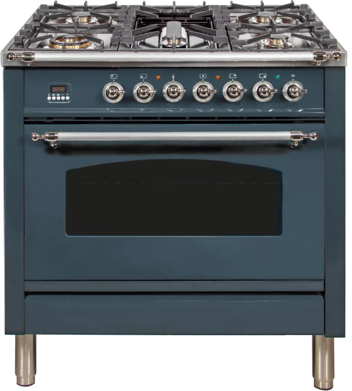 Nostalgie Series 36 inch Freestanding Dual Fuel Range with Natural Gas, 5 Sealed Brass Burners, 3.55 cu. ft. Total Oven Capacity, Griddle, Convection Oven, Continuous Grates, Viewing Window,