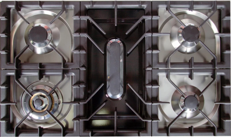 Nostalgie Series 36 inch Freestanding Dual Fuel Range with Natural Gas, 5 Sealed Brass Burners, 3.55 cu. ft. Total Oven Capacity, Griddle, Convection Oven, Continuous Grates, Viewing Window,  UPN90FDMPGUX