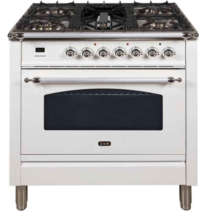 Nostalgie Series 36 inch Freestanding All Gas Range with Natural Gas, 5 Sealed Burners, Griddle, 3.55 cu. ft. Total Oven Capacity, Convection Oven, Storage Drawer, with Chrome Trim UPN90FDVGGBX