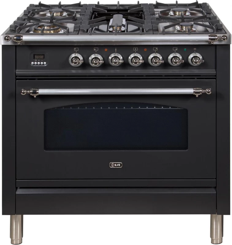 Nostalgie Series 36 inch Freestanding All Gas Range with Natural Gas, 5 Sealed Burners, Griddle, 3.55 cu. ft. Total Oven Capacity, Convection Oven, Storage Drawer, with Chrome Trim UPN90FDVGGMX