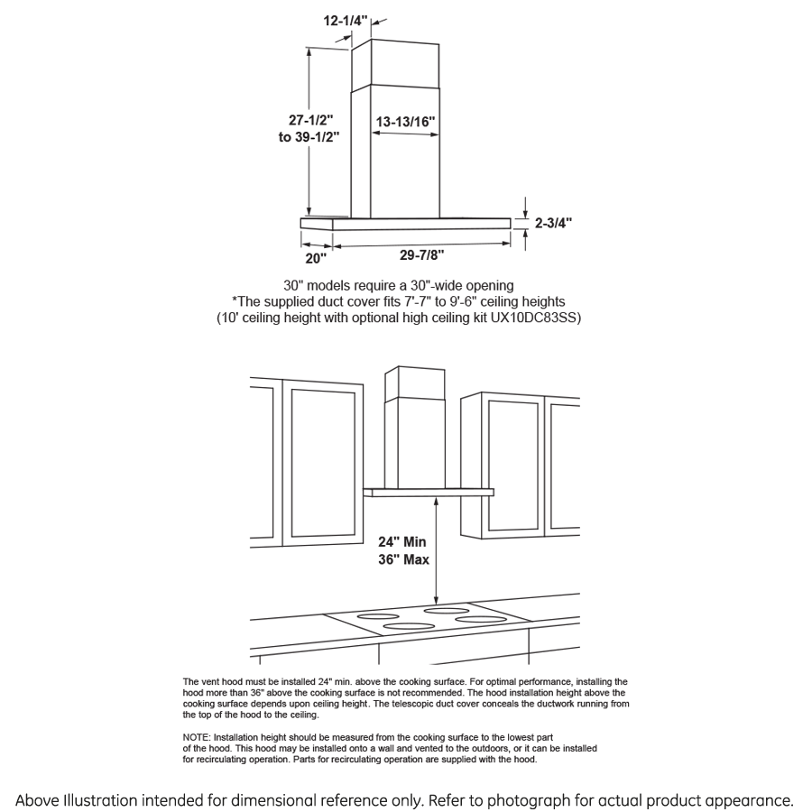 30” Designer Wall Mount Hood w/ Dimmable LED Lighting UVW8301SLSS