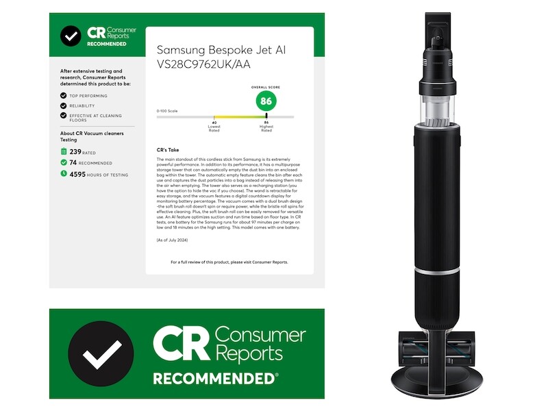 Bespoke Jet AI Cordless Stick Vacuum with All-in-One Clean Station in Satin Black VS28C9762UK