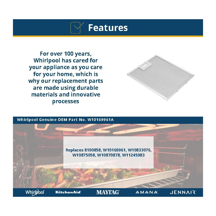 JennAir Range Vent Hood Grease Filter - Silver for Model JXW6036WR W10169961A