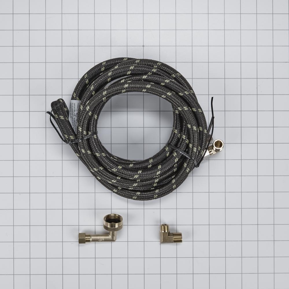 Dishwasher Inlet Supply Hose Kit of 12' rubber hose with two 3/8" ends, and 3/8" & 3/4" connectors W10278628IP