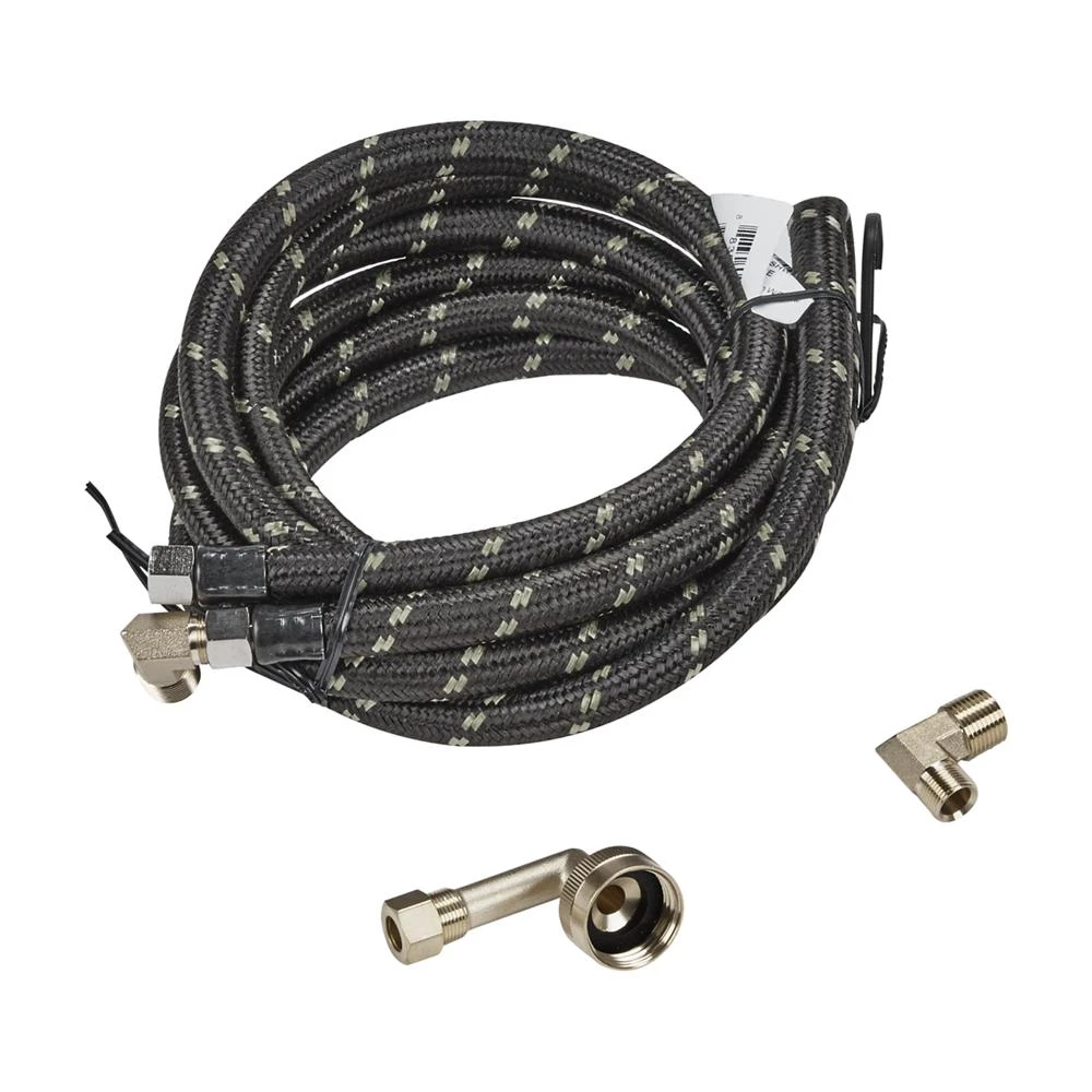 Dishwasher Inlet Supply Hose Kit of 12' rubber hose with two 3/8" ends, and 3/8" & 3/4" connectors W10278628IP