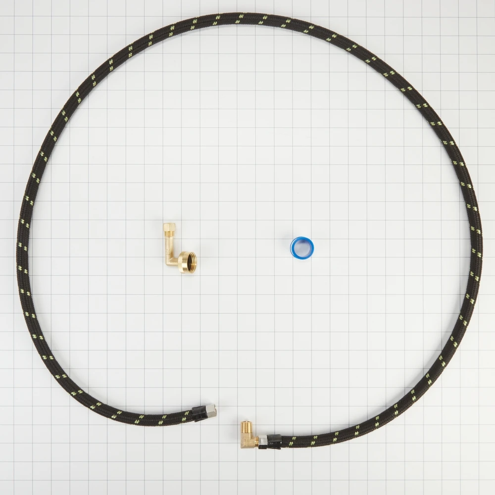 Dishwasher Water Line Installation Kit With 6' Braided Hose, 3/8" Comp X 3/8" Npt Male Elbow Fitting, 3/4" Nh X 3/8" Comp Gooseneck Fitting With Epdm Washer, Teflon Tape, And Instructions W10278636RC