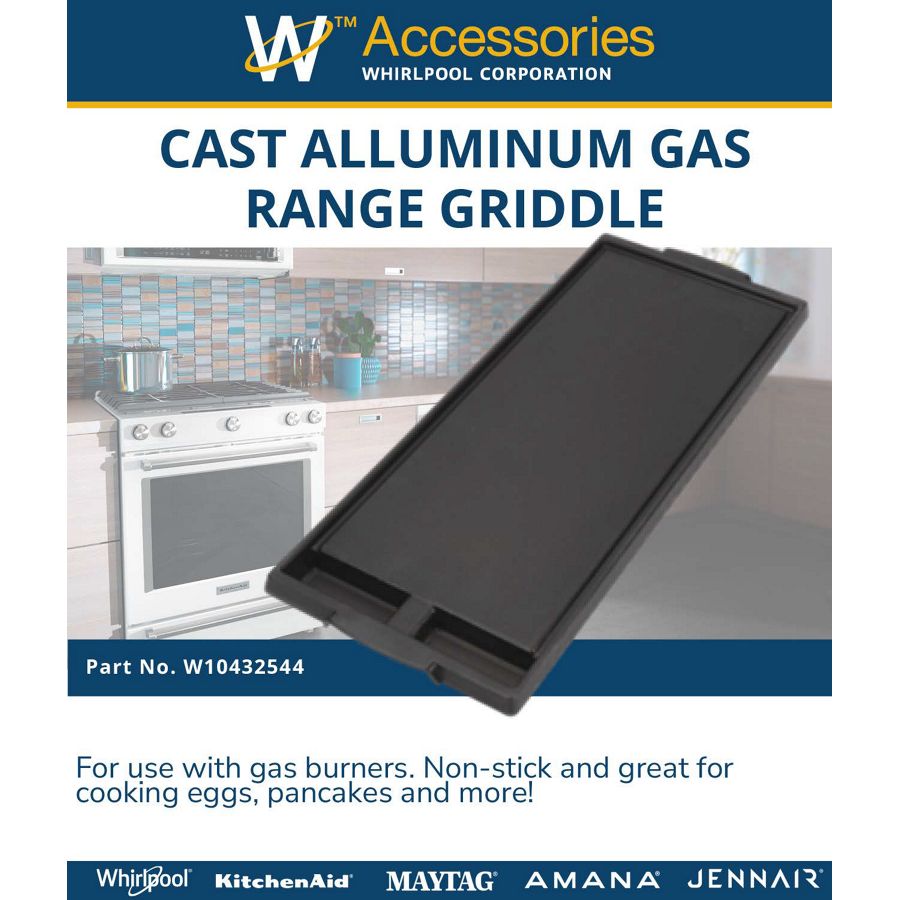 Range Griddle - Black With Non-stick Surface Cast Aluminum, 2-divided Grease Wells And Recessed Drain Channels (1-in H X 7 3/4-in W X 19 3/4-in D) W10432544