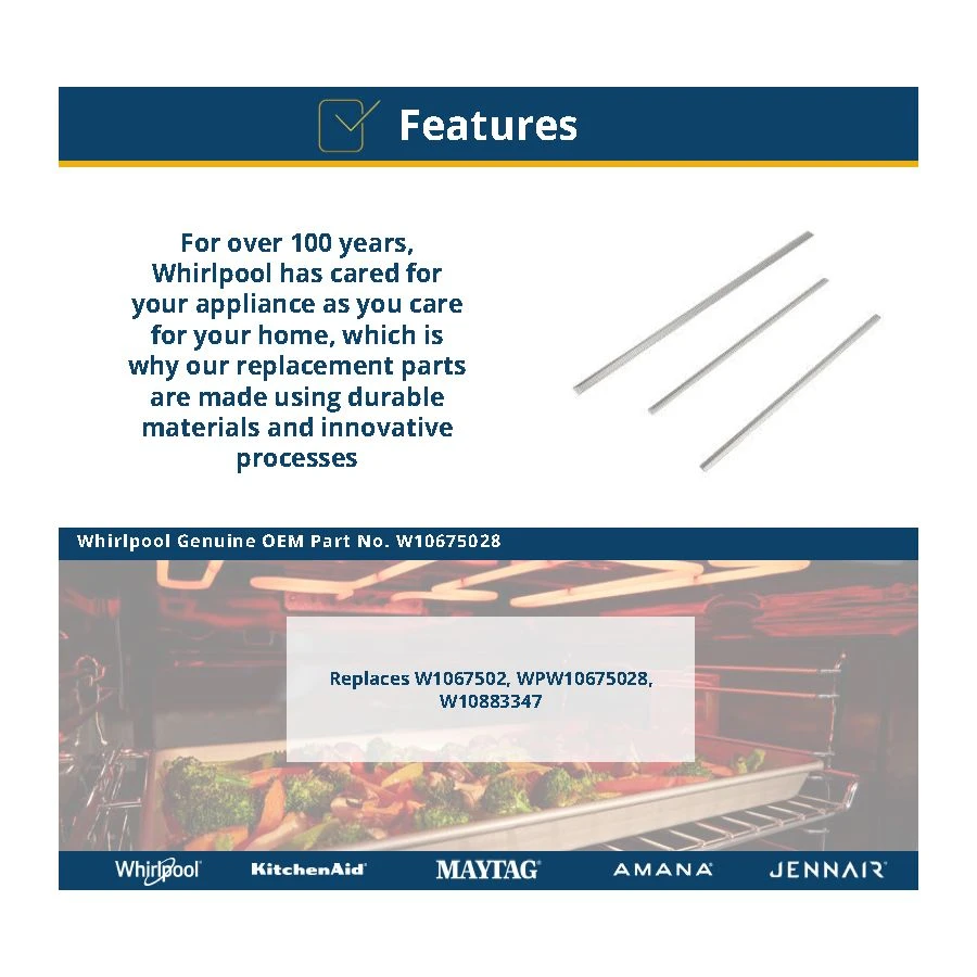 34" Slide-in Range Trim Kit, Stainless Steel, with (3) trim pieces, and installation instructions W10675028