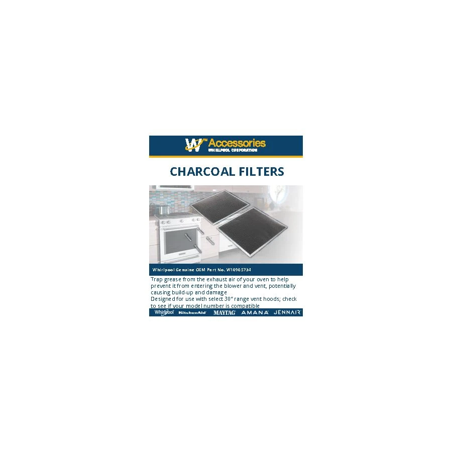 30-IN Range Hood Recirculation Filter Kit - Silver (Includes Two 16 1/2-IN X 11 1/2-IN Charcoal Filters and Four Clips) W10905734