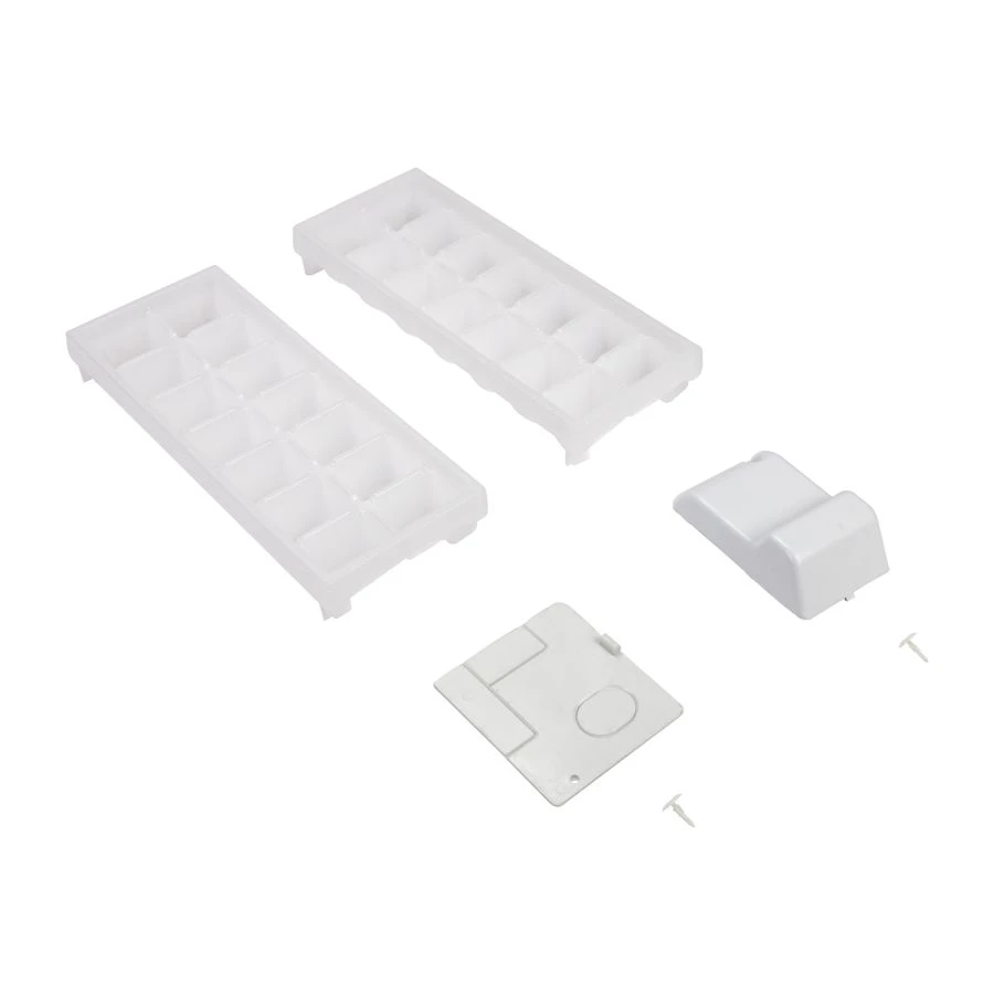 Ice Maker Kit, with (1) plastic closure, (3) hole plugs, (1) evaporator cover, (1) tube fitting cover and (2) ice trays W11412645