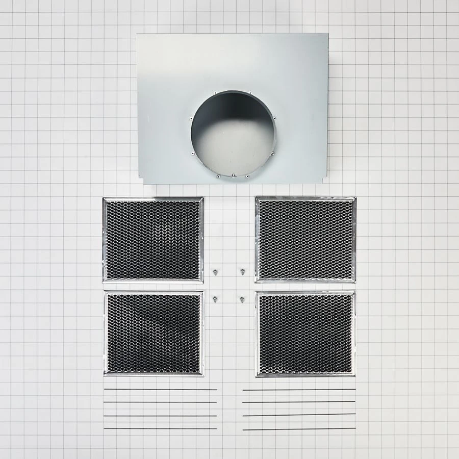 Range Hood Wall Recirculation Kit with 2 Charcoal Filters, 4 Clips, and a Deflector Damper - Silver W11430925