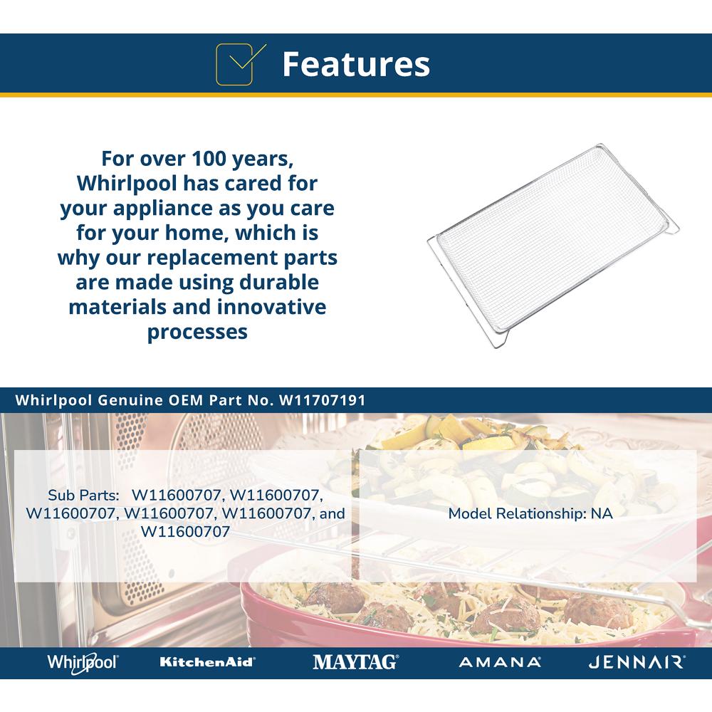 Built-In Microwave Air Fryer Basket - Stainless Steel for Models KMMF530/730P, WMMF7330/7530R, JMHF730/930R & KMBS724SPS (17 1/4-IN L X 10 1/2-IN W X 1 1/2-IN H) W11707191