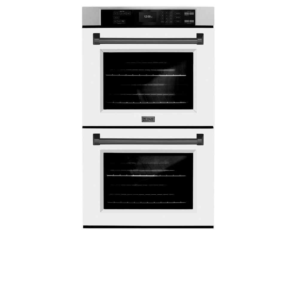 ZLINE Autograph Edition 30 in. Professional True Convection Double Wall Oven with Air Fry and Self Clean in Stainless Steel with White Matte Doors and Matte Black Handles (WADZ-WM-30-MB) WADZWM30MB