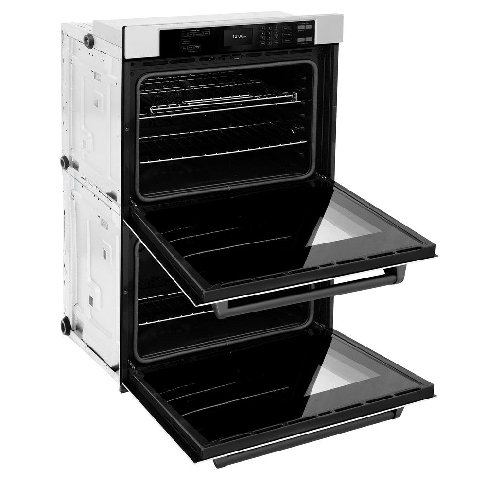ZLINE Autograph Edition 30 in. Professional True Convection Double Wall Oven with Air Fry and Self Clean in Stainless Steel with White Matte Doors and Matte Black Handles (WADZ-WM-30-MB) WADZWM30MB