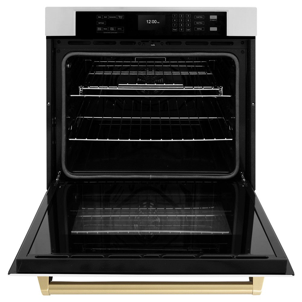 ZLINE Autograph Edition 30 in. Professional True Convection Single Wall Oven with Air Fry and Self Clean in Stainless Steel with White Matte Door and Champagne Bronze Handle (WASZ-WM-30-CB) WASZWM30CB