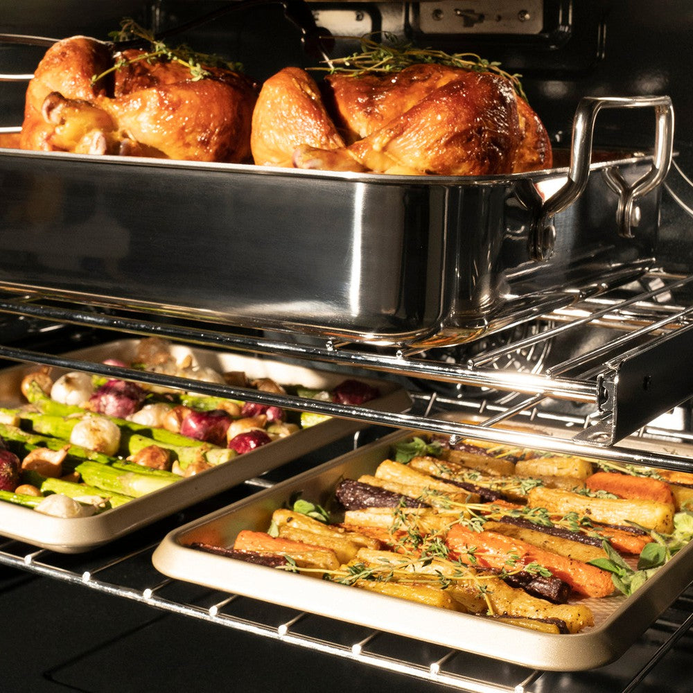 ZLINE Autograph Edition 30 in. Professional True Convection Single Wall Oven with Air Fry and Self Clean in Stainless Steel with White Matte Door and Champagne Bronze Handle (WASZ-WM-30-CB) WASZWM30CB