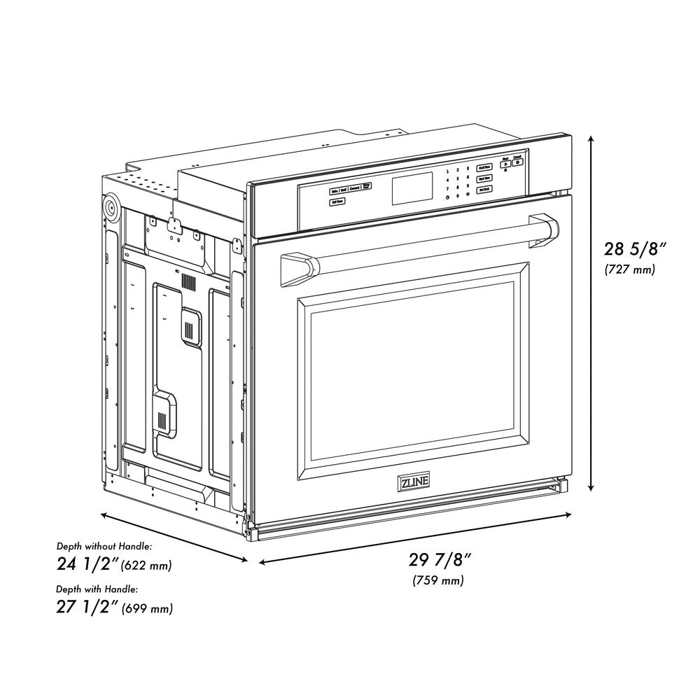 ZLINE Autograph Edition 30 in. Professional True Convection Single Wall Oven with Air Fry and Self Clean in Stainless Steel with White Matte Door and Champagne Bronze Handle (WASZ-WM-30-CB) WASZWM30CB