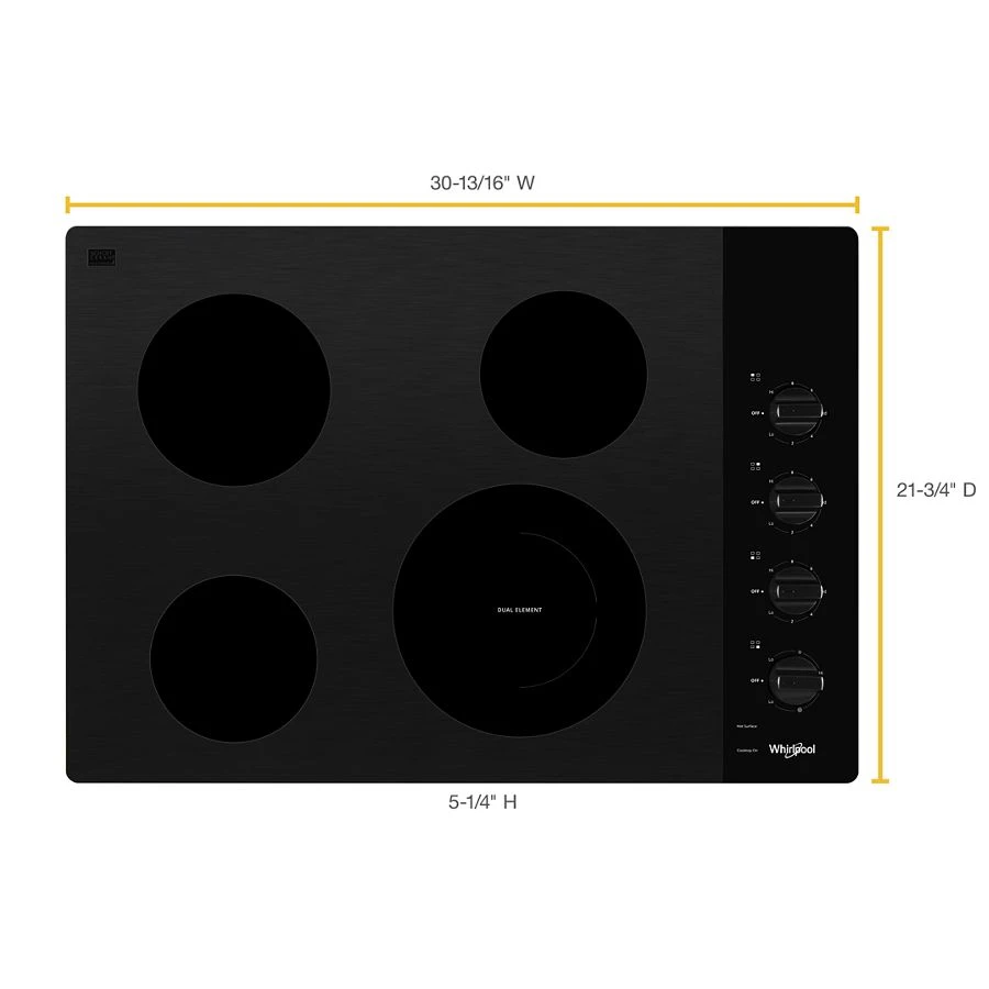 30-inch Electric Ceramic Glass Cooktop with Dual Radiant Element WCE55US0HB