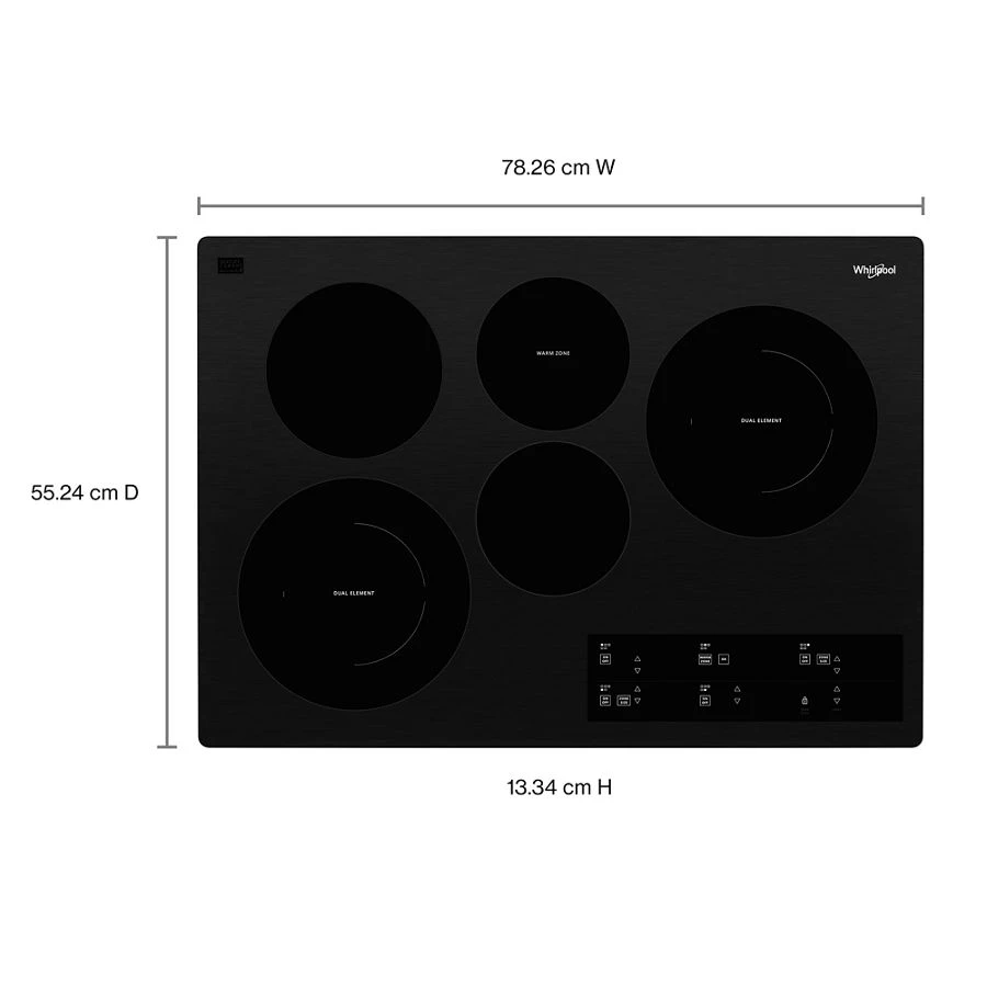 30-inch Electric Ceramic Glass Cooktop with Two Dual Radiant Elements WCE97US0KB