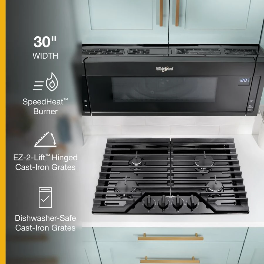 30-inch Gas Cooktop with EZ-2-Lift™ Hinged Cast-Iron Grates WCGK5030PB