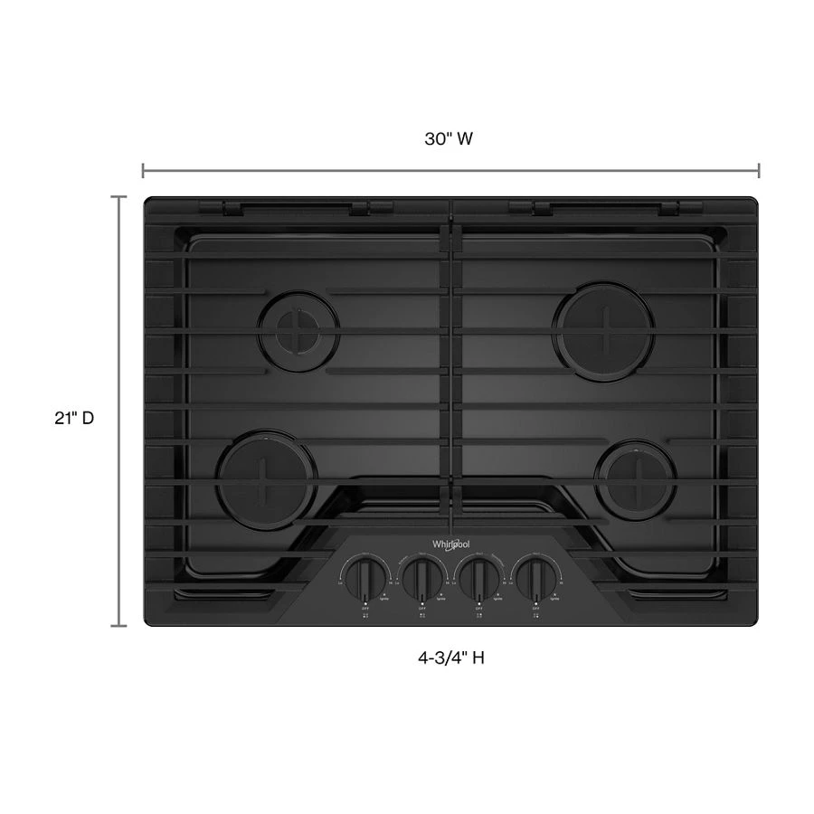 30-inch Gas Cooktop with EZ-2-Lift™ Hinged Cast-Iron Grates WCGK5030PB