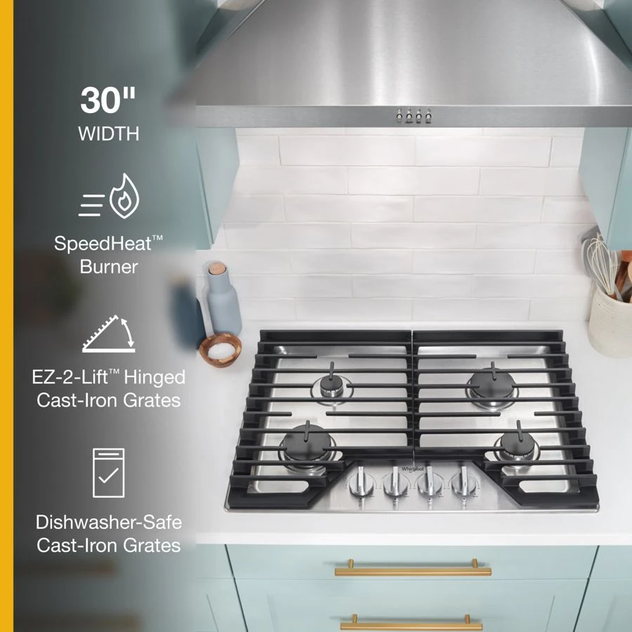 30-inch Gas Cooktop with EZ-2-Lift™ Hinged Cast-Iron Grates WCGK5030PS
