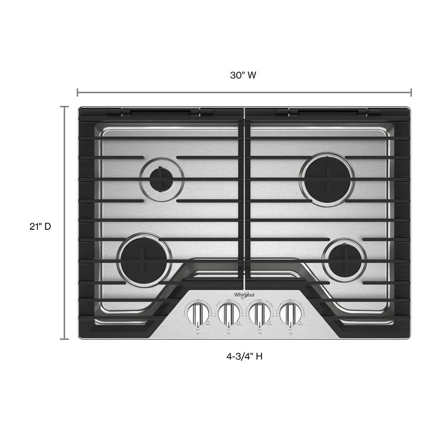 30-inch Gas Cooktop with EZ-2-Lift™ Hinged Cast-Iron Grates WCGK5030PS