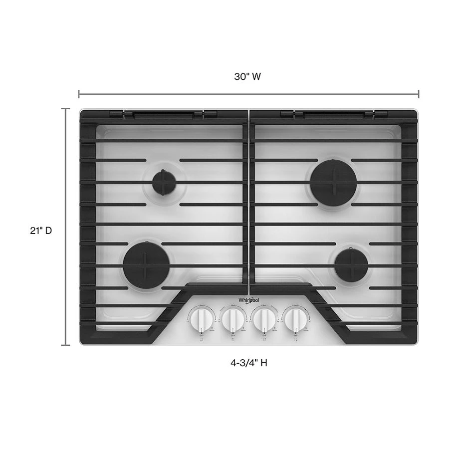 30-inch Gas Cooktop with EZ-2-Lift™ Hinged Cast-Iron Grates WCGK5030PW