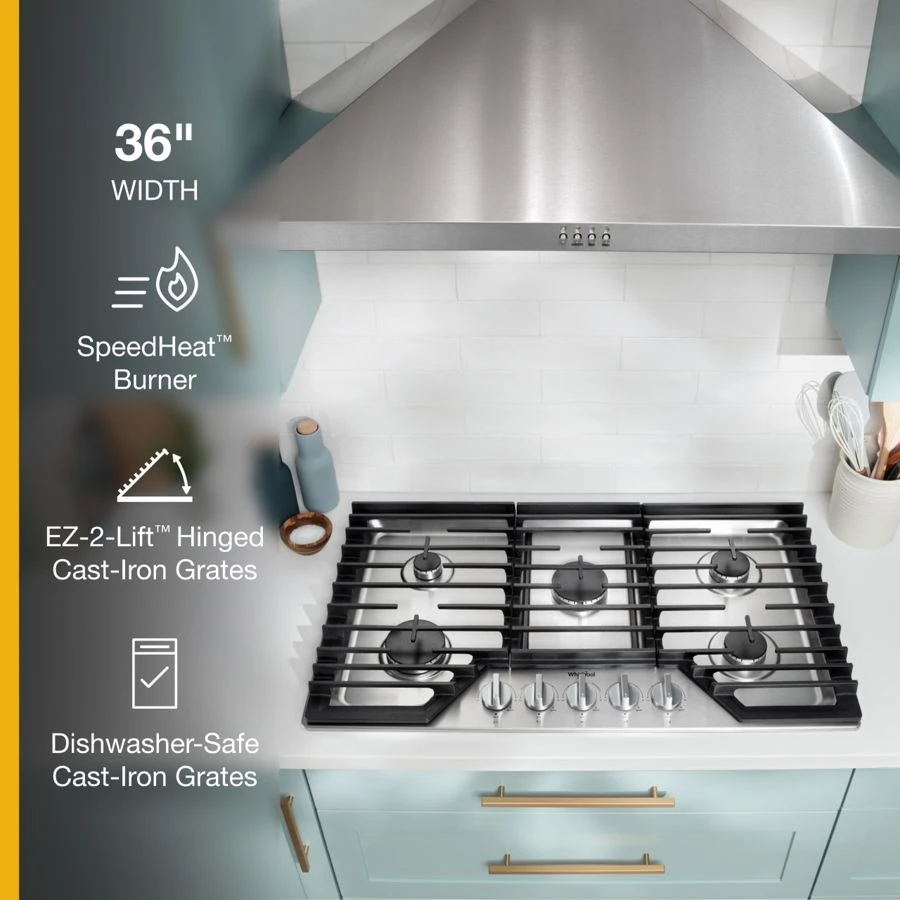36-inch Gas Cooktop with EZ-2-Lift™ Hinged Cast-Iron Grates WCGK5036PB