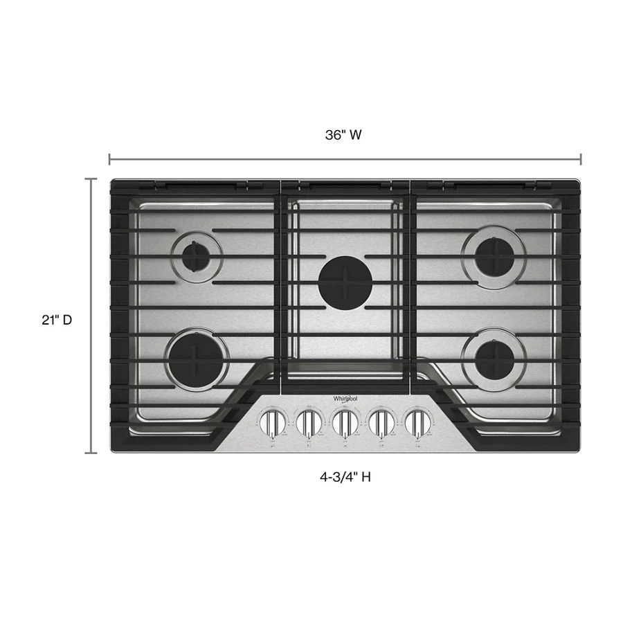 36-inch Gas Cooktop with 5 Burners and EZ-2-Lift™ Hinged Cast-Iron Grates WCGK5036PS
