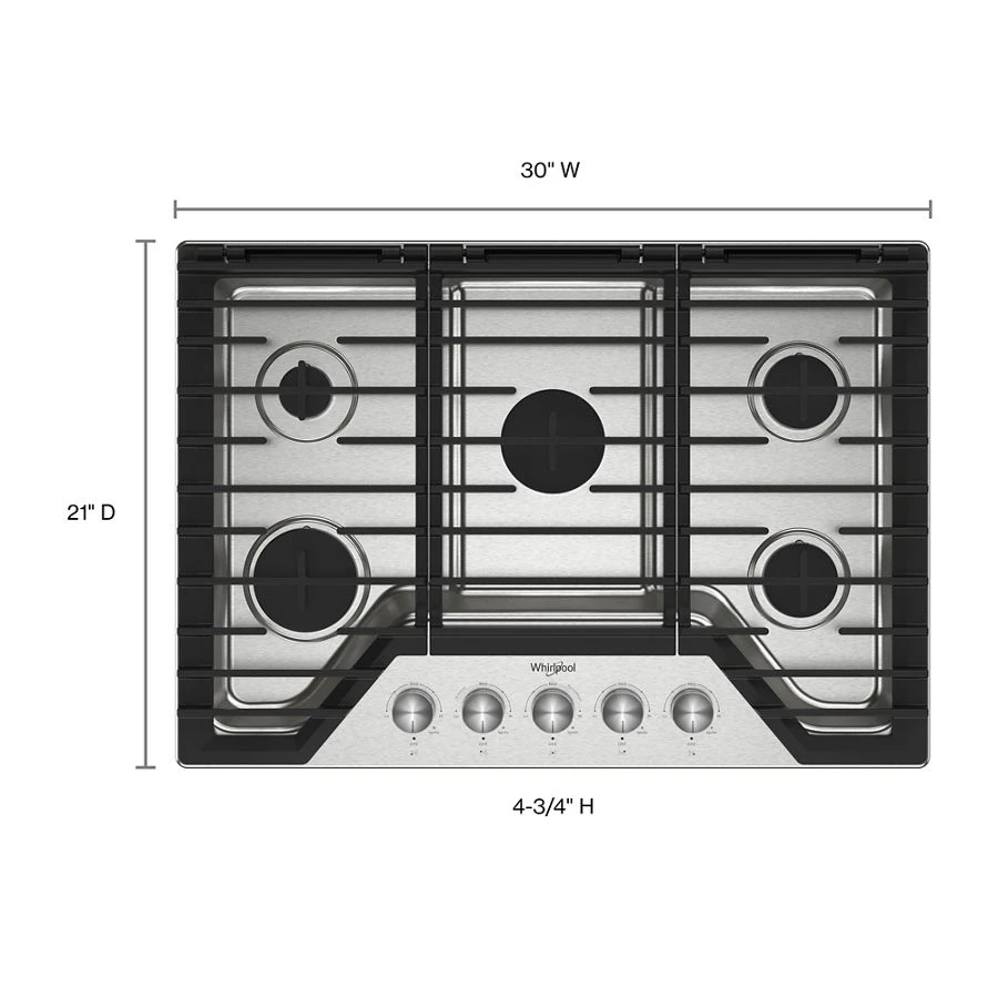 30-inch Gas Cooktop with 5 Burners and EZ-2-Lift™ Hinged Cast-Iron Grates WCGK7030PS