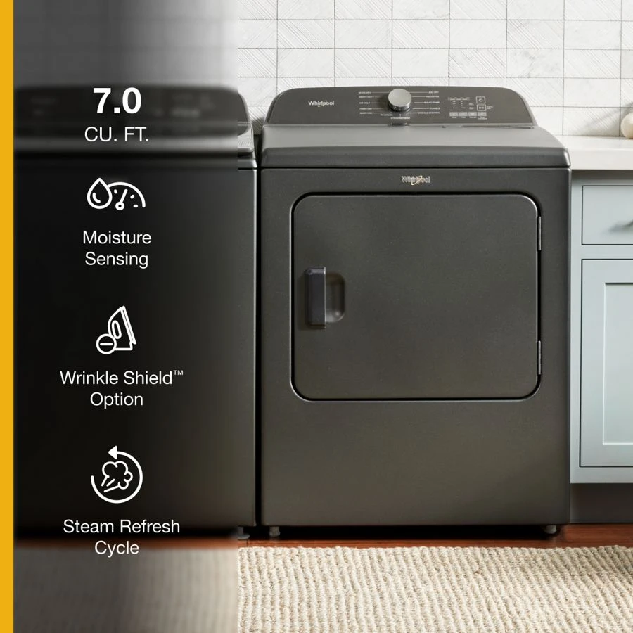 7.0 Cu. Ft. Whirlpool® Top Load Electric Dryer with Moisture Sensor WED6150PB